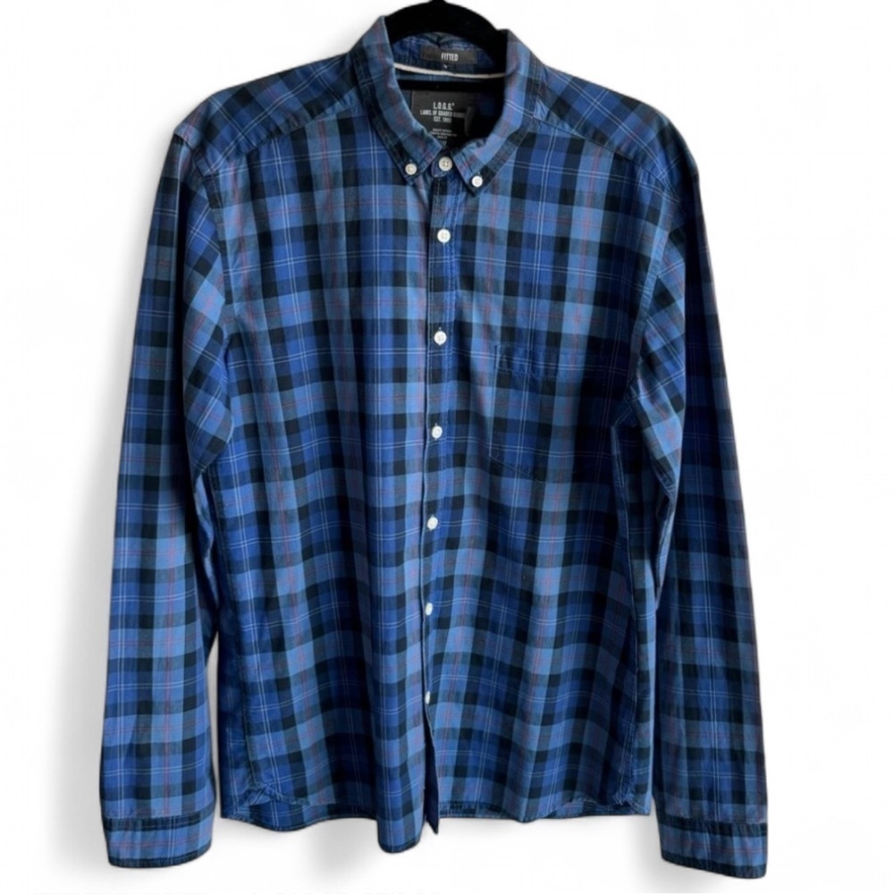 H&M Blue Red Plaid Long Sleeve Button Shirt Size Medium